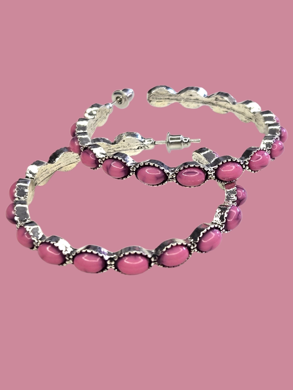 Pink Stone Hoop Earrings - Women Jewelry